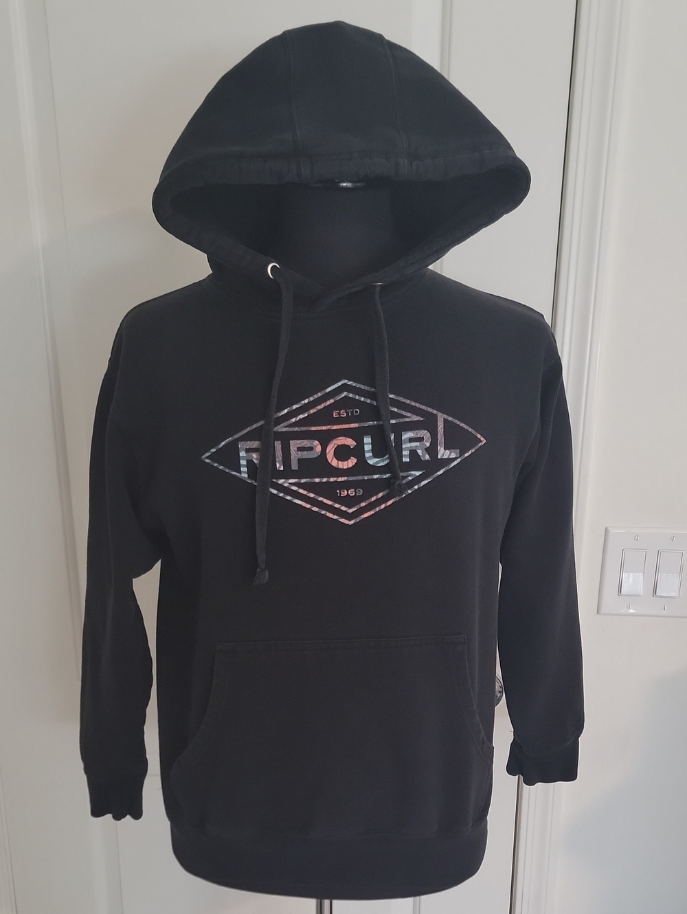 Rip Curl Black Hooded Zip-Up Sweater with Multicolor Logo